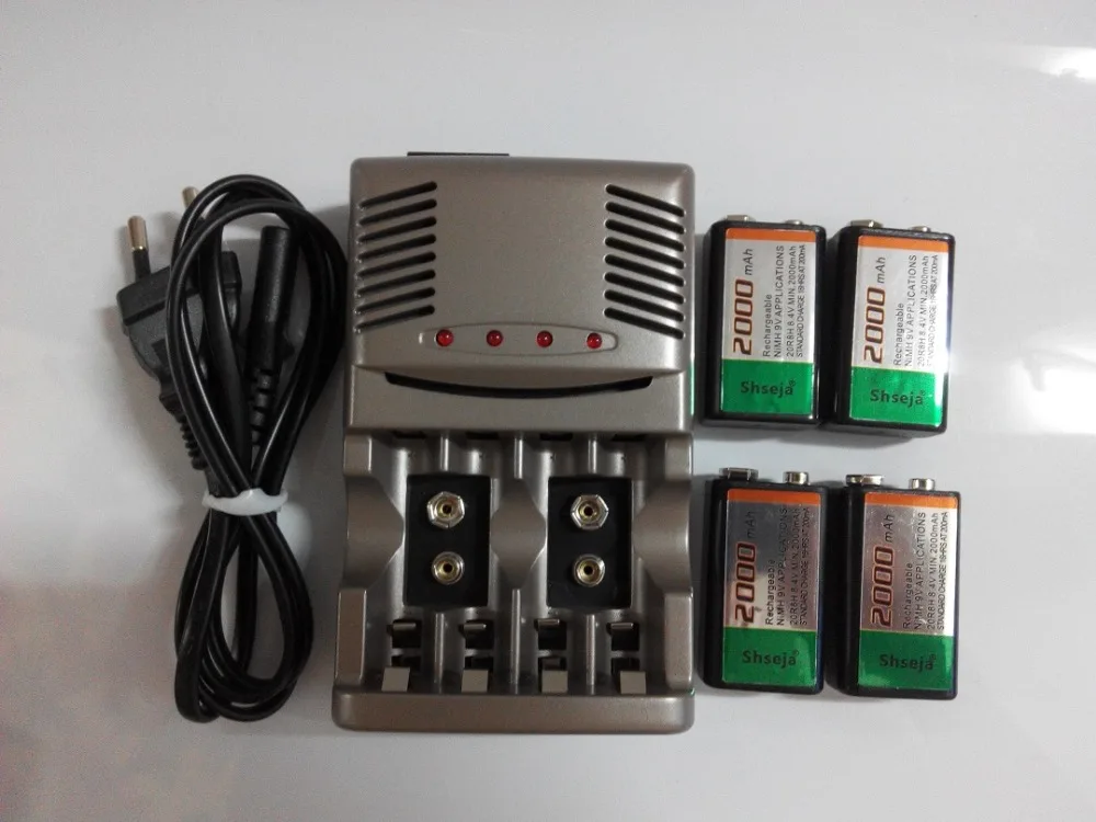 Vente Bonne qualité 4 PC 2000 mah 9 V NiMH rechargeable Ensemble, 9 v rechargeable batterie + 1 pcs Universelle 9 v aa aaa chargeur de batterie