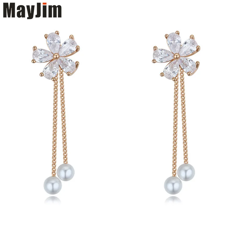 

MayJim boucle d'oreille femme 2017 zircon Flowers Drop Earrings luxury fashion womens Geometry Long Earrings Accessories