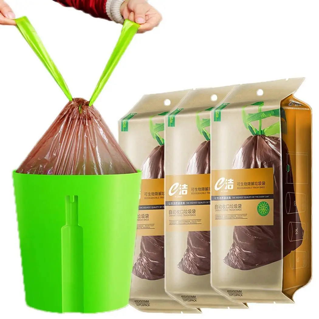 

Biodegradable Garbage Trash Bag Home Kitchen Dustbin Bin Drawstring Solid Eco-friendly Bag Environmentally Degradable Portable