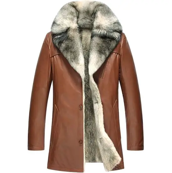 Волчья подкладка для волос зимняя мужская куртка из овечьей кожи мех один теплый натуральная кожа пальто трава подкладка мужские зимние куртки пальто - Цвет: Шампанское