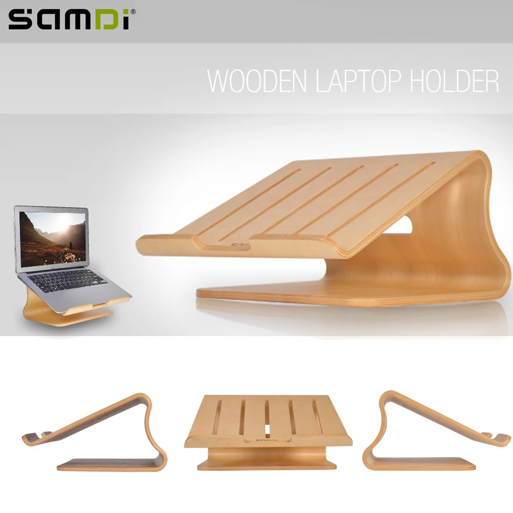 SAMDI Protable Wooden Laptop Holder Wood Radiator Stand Support Desk for MacBook iPad Notebook Computer