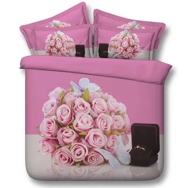 3D Pink Roses Bedding Rose Comforter set duvet cover bedspreads bed in