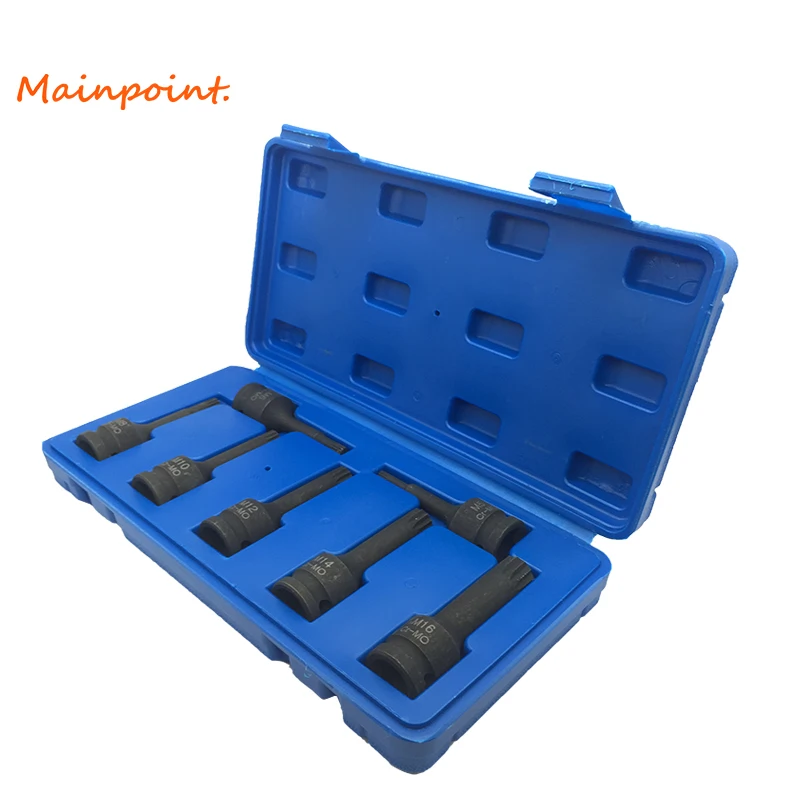 

7Pcs 1/2" Drive Impact Spline Bit Socket Set Multifunctional Cr-Mo M5 M6 M8 M10 M12 M14 M16 Long Black Impact Socket Bits Sets