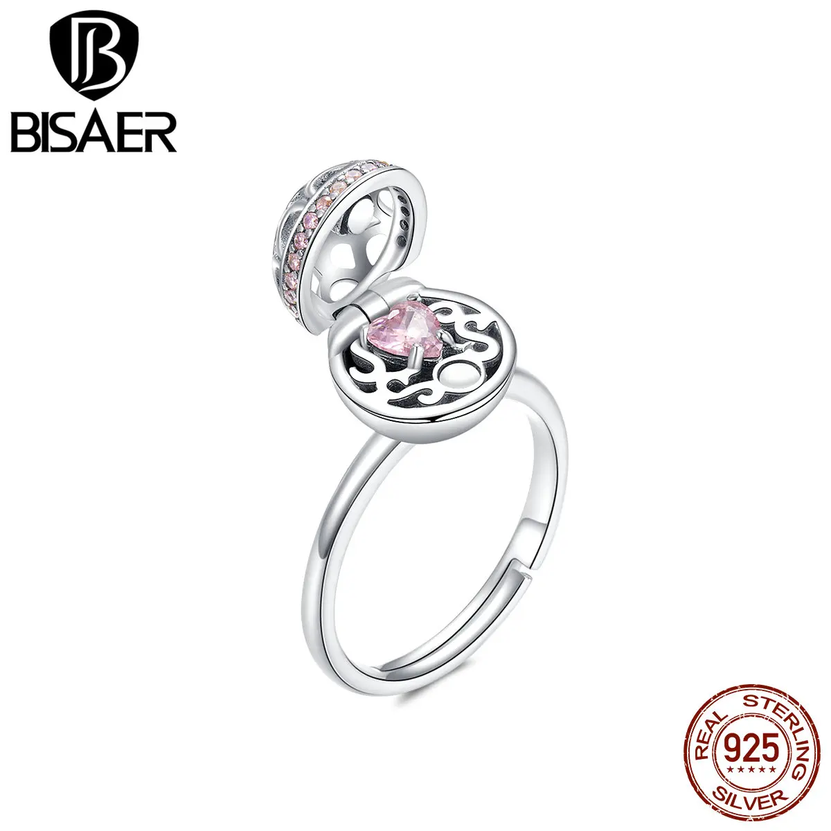 

BISAER Ring Open Box 925 Sterling Silver Jewelry For Women Cubic Zircon Shiny Summer New Engagement High Quality HSR530