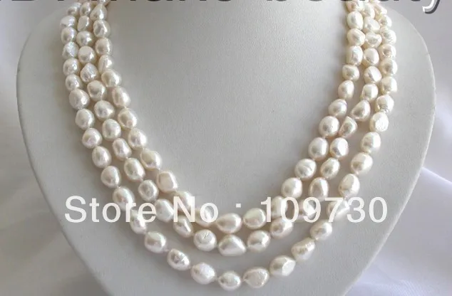 

Jewelry 001633 stunning 3rows 10mm baroque white freshwater cultured pearl necklace mabe