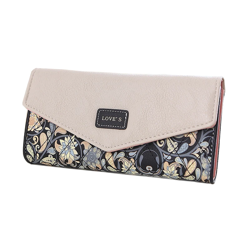 

Fashion Envelope Women Wallet Hit Color 3 Fold Flower Print PU Leather Wallets Long Purse Coin Packet Card Holder Wallets Bolsa