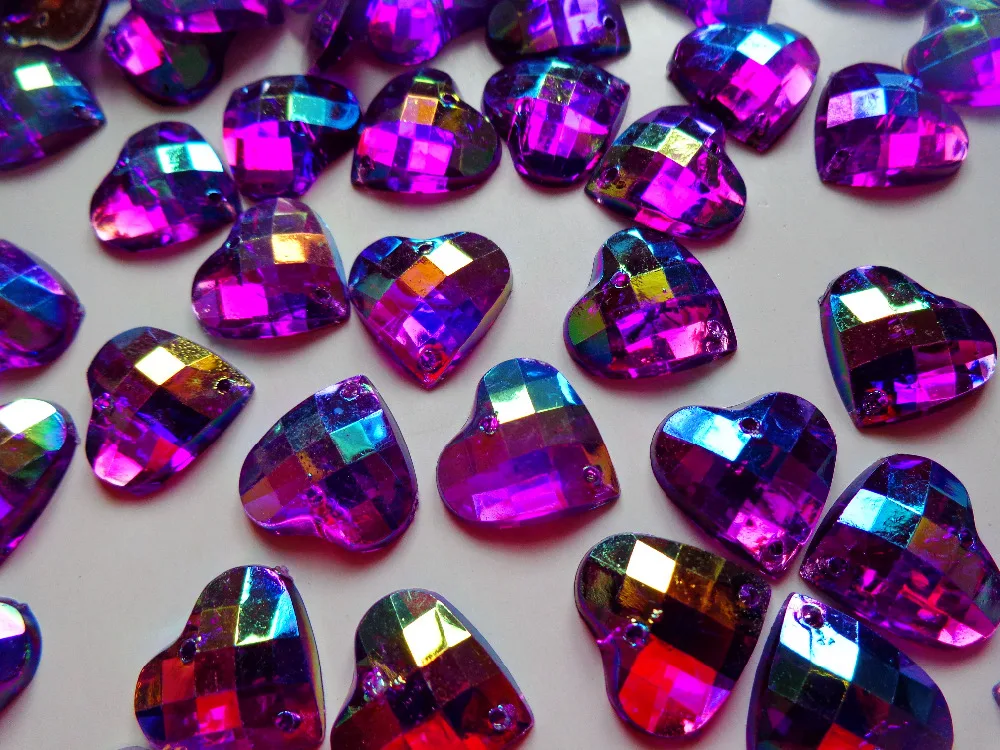 

100pcs 14mm heart shape purple Sew on rhinestones flatback Acryl crystals accessory gemstone strass beads