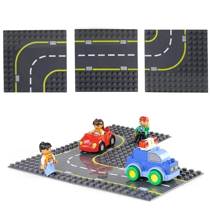 

Big Size City Road Street Baseplate Straight Curve Blocks Parts Large Particle Base Plate Road Compatible Legoed Duploed Brick