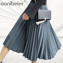 Aonibeier осень зима элегантные женские плиссированные юбки Эластичная Высокая талия длинная юбка свободного кроя Женская мода Сексуальная миди юбка 65 см