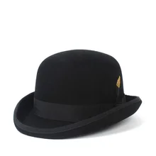 Шерсть женская мужская черная коричневая котелок шляпа джентльмена Crushable Дерби шляпа папа Billycock шляпы жениха стимпанк s m X XXL