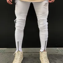 Мужские джинсы, стрейчевые, рваные, дизайн, модные, на лодыжке, на молнии, белые, обтягивающие, джинсы для мужчин
