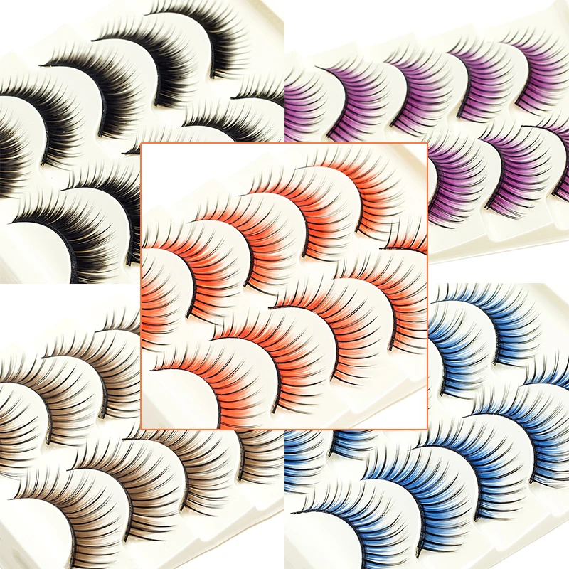 

ICYCHEER Makeup Color Eyelashes Set False Eye Lashes Extension Red Purple Blue Brown Fancy Eyelash Party Cosplay Halloween