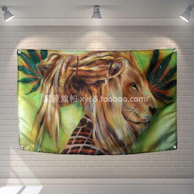 &quotReggae Lion&quot Rock Band Banners Hanging Flag Wall Sticker Cafe Restaurant locomotive club Live Background Decoration | Дом и сад