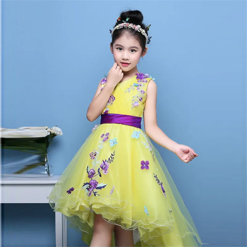 

Korean Sweet Flowers Girl Princess Dresses With Tailing Pageant Girl Summer Children 2-14 Years Weddings Party Birthday Dress