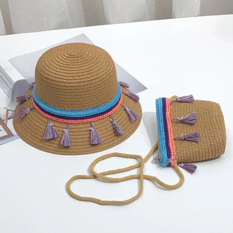 MAERSHEI для маленьких девочек соломенная шляпа от солнца Мода цветок лук милые дети пляжная шляпа детская шапочка маленькая сумка набор 4 цвета