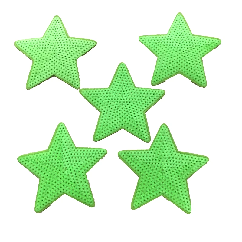 

10pcs/lot 8.5cm Neon Green Star Sequined Iron on Patches for Bags Shoes Clothes DIY Decal Accessories Stars Appliqued Patch