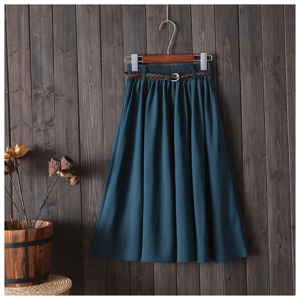 Witsnoep летние миди юбки для женщин корейская мода длина до колена А-силуэт Высокая талия юбка женская с поясом школьная юбка солнце
