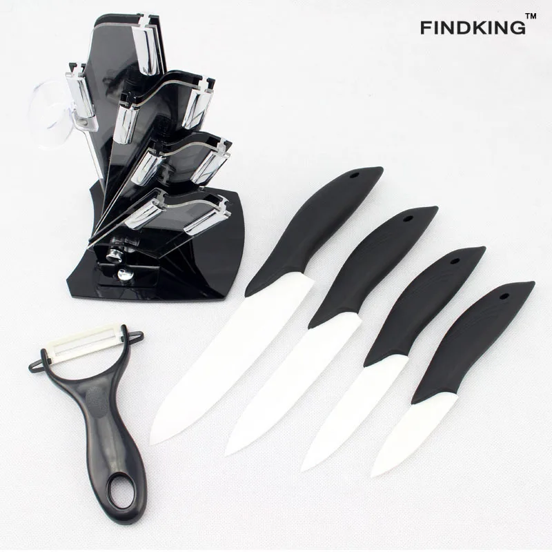 

New Arrival Patent Dolphin Shape Black Handle Fruit Kitchen Knife Set 3" 4" 5" 6'' inch+peeler+Acrylic Holder Ceramic Knife Sets