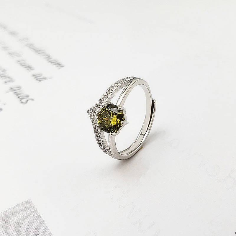 925 пробы серебро оливково-зеленый/белый кристалл, драгоценный камень кольцо в форме сердца, Для женщин S925 Настоящее серебро роскошный алмаз свадебное Обручение кольцо