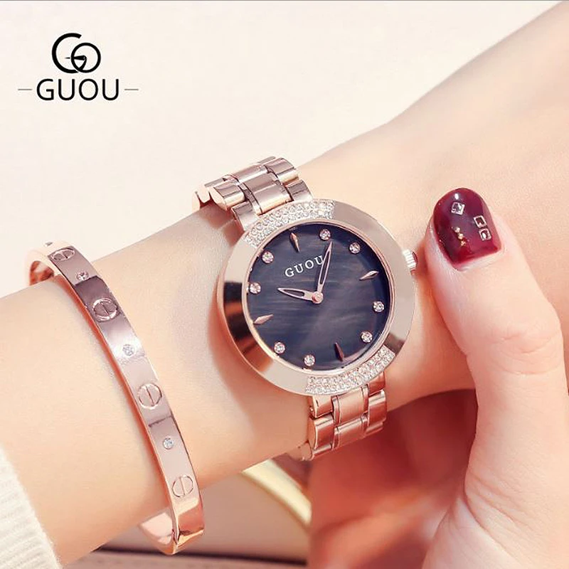 

GUOU 2018 New Ladies Watch Women's Watches Rose Gold Bracelet Wrist Watches Luxury Diamond Clock Women relogio feminino saat