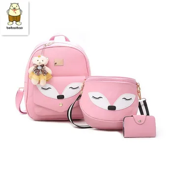 

Beibaobao Sprouting Interest Little Fox Backpack Inclined Shoulder Card Three Piece Suit Bag College Style Of Leisure Fashion