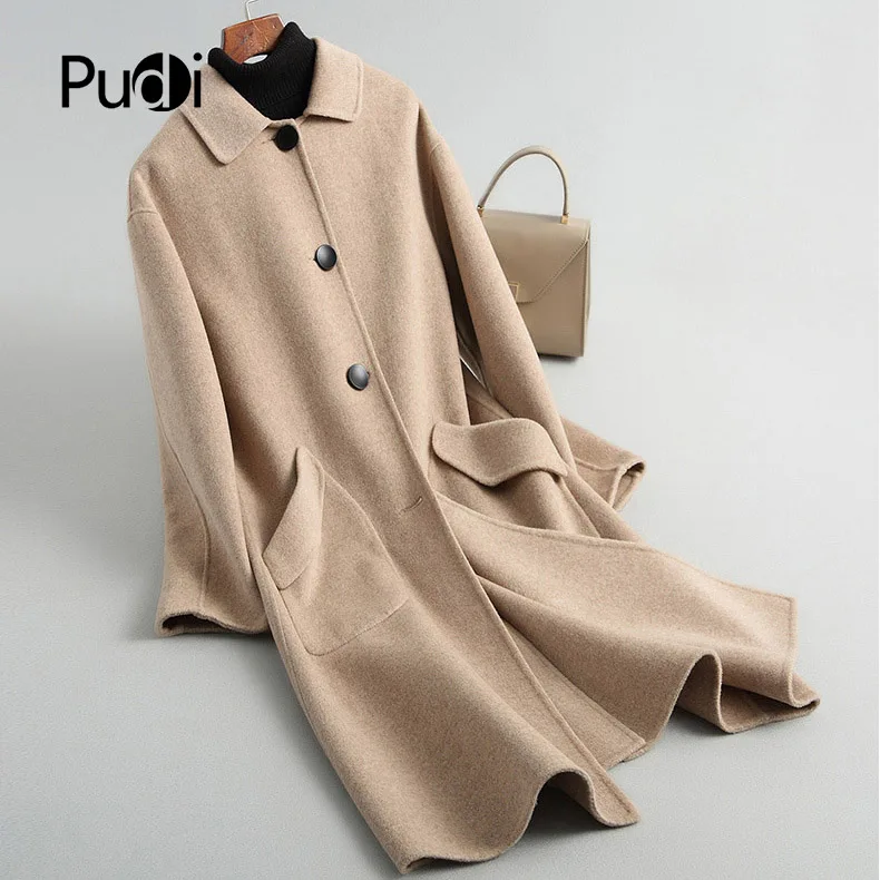 PUDI RO18053 2018 Женская Осенняя зимняя новая длинная однотонная шерстяная куртка с