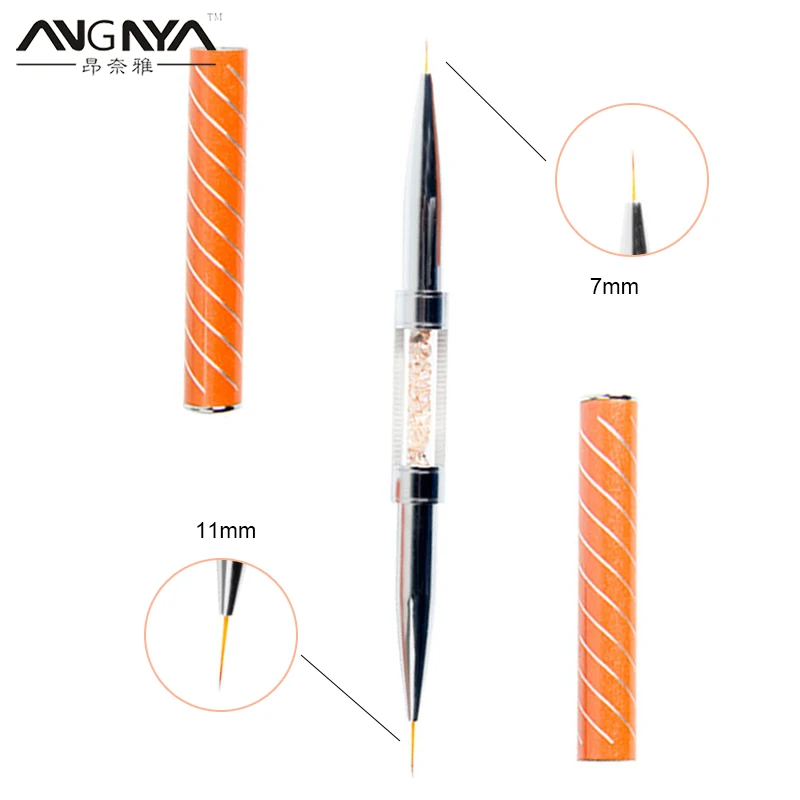 

ANGNYA 1Pcs Dual End 7/11mm Nail Art Line Painting Brushes Orange Crystal Acrylic Thin Liner Drawing Pen Manicure Tools A140