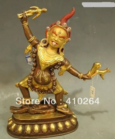 

Shipping 12" inch Tibet Buddhism Temple Old Purple Bronze 24K Gold gladness King Buddha Statue