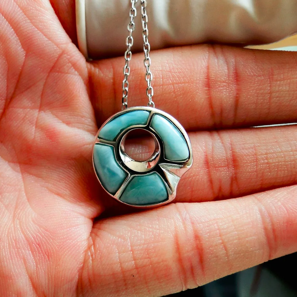 

Sea Life Larimar Pendant Real Dominican Republic Larimar Gemstone Charm 925 Sterling Silver Woman Stone Pendant