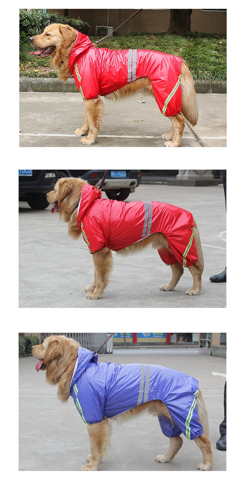 Светоотражающий дождевик на четыре ноги для средних и больших собак, безопасный комбинезон, одежда с капюшоном, дождевик, аксессуары для домашних животных, S-5XL