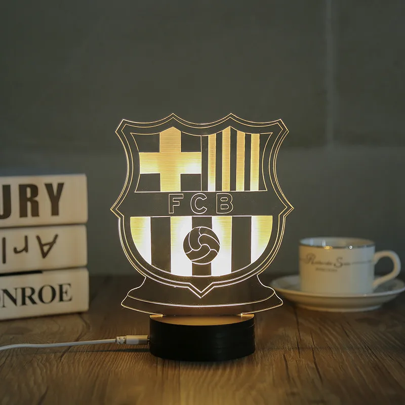 New 3D Visual Warm LED Lamp Football Team FCB Night Light Soccer Sport Fans Gift Luminaria