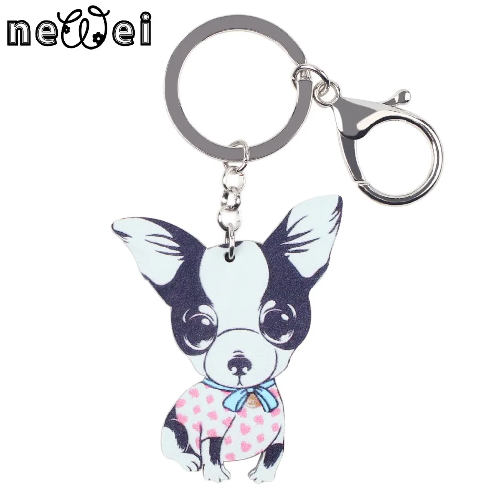 

Newei Colorful Chihuahuas DOG Acrylic Bag Key Chain For Girls Keychain Animal New 2016 Woman Keyring fashion Decoration Brand