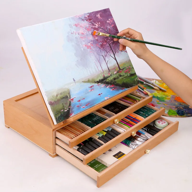 62pc Artist Painting Set Wood Box Easel 12 Acrylic 12 Oil Paint Colors —  TCP Global