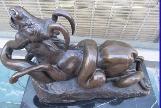 

Western Art python bitten Goat Bronze Marble sculpture Decoration Crafts