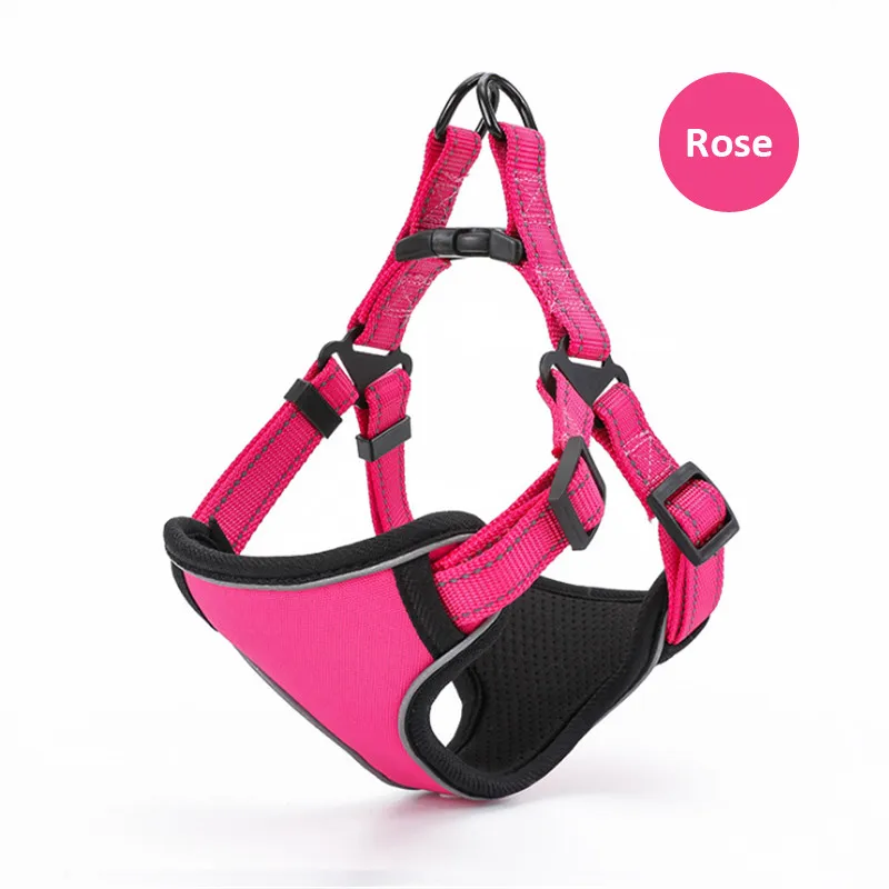 Светоотражающий Поводок для собак дышащая сетка мягкая шлейка для собаки жилет мягкая Регулируемая шлейка с поводком - Цвет: rose harness