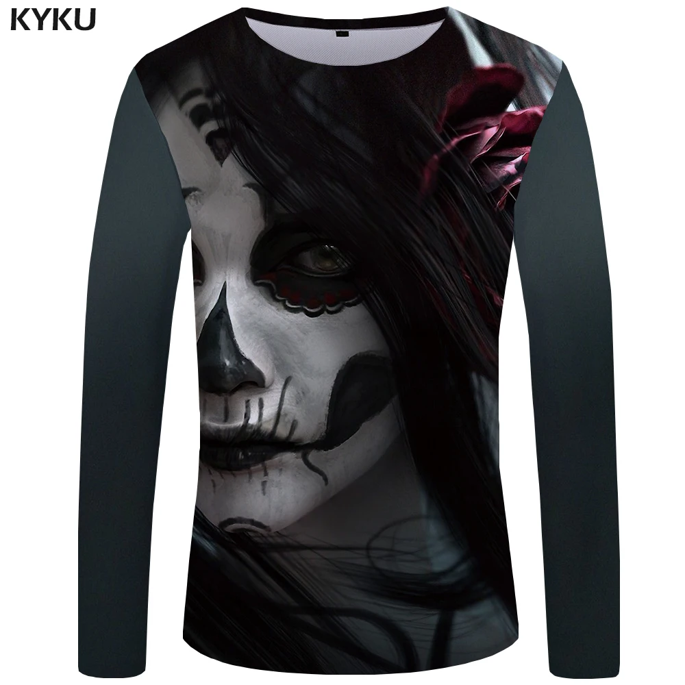 

KYKU Skull Long Sleeve T Shirt Women Green Dragon T-shirt Bull Head 3d Printed Tshirt Animal Womens Clothing Streetwear Summer