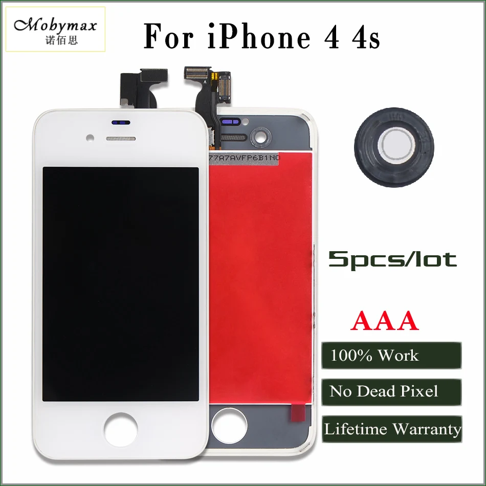 

Mobymax 5PCS LCD Touch Screen For iPhone 4 4s Display Digitizer Assembly Replacement in Black/White Promise Test No Dead Pixel