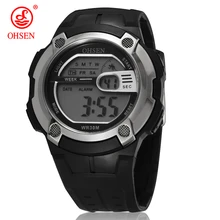 Новинка OHSEN мужские цифровые спортивные часы с будильником, датой, днем, хронографом, 7 цветов, светодиодный светильник, 3 АТМ, водонепроницаемые резиновые наручные часы