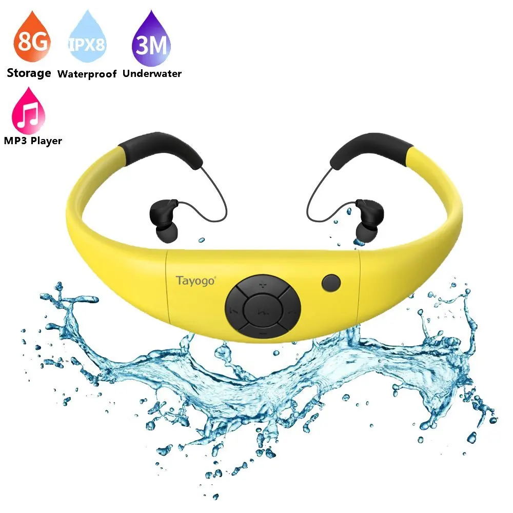 

Tayogo Swimming Waterproof MP3 Player bluetooth headphones Sports IPX8 bluetooth with FM radio Pedometer for Swimming Mp3 radio