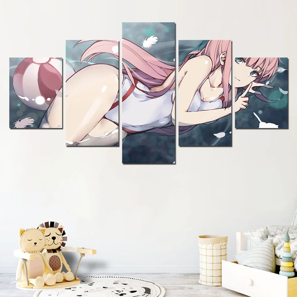 

Printed Modular Picture Anime Painting 5 Piece Darling in the Franxx Poster For Living Room Home Decor Wall Canvas Artwork Frame