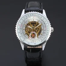 Winner Automatic Men Skeleton Silver Wristwatch Black Leather Strap Mechanical Wristwatches with Gift Box