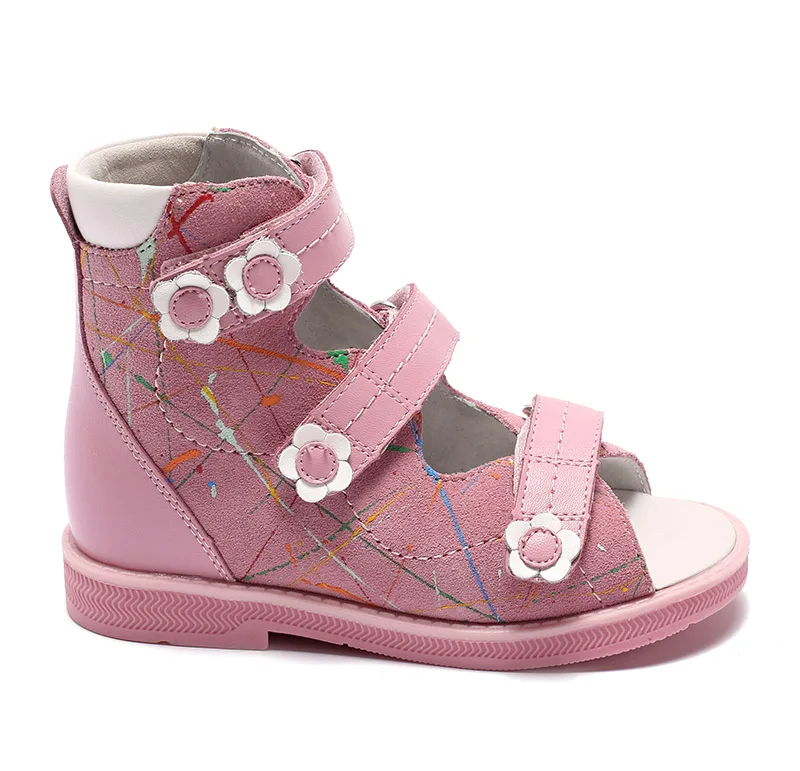 Princepard/ г. Летние розовые ортопедические сандалии для девочек детская ортопедическая обувь 1 подкладка из свиной кожи с принтом из натуральной кожи размер 21-36 - Цвет: pink