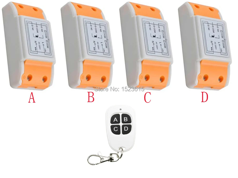 

New AC220V 1CH 1Channe RF wireless remote control switch System 1X Transmitter + 4X Receiver,315/433 MHZ