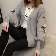 Свитер длинный кардиган Для женщин в Корейском стиле осень-зима одноцветное пальто пиджак верхняя одежда вязаная одежда с длинным рукавом Женские свитера Pull PZ1319