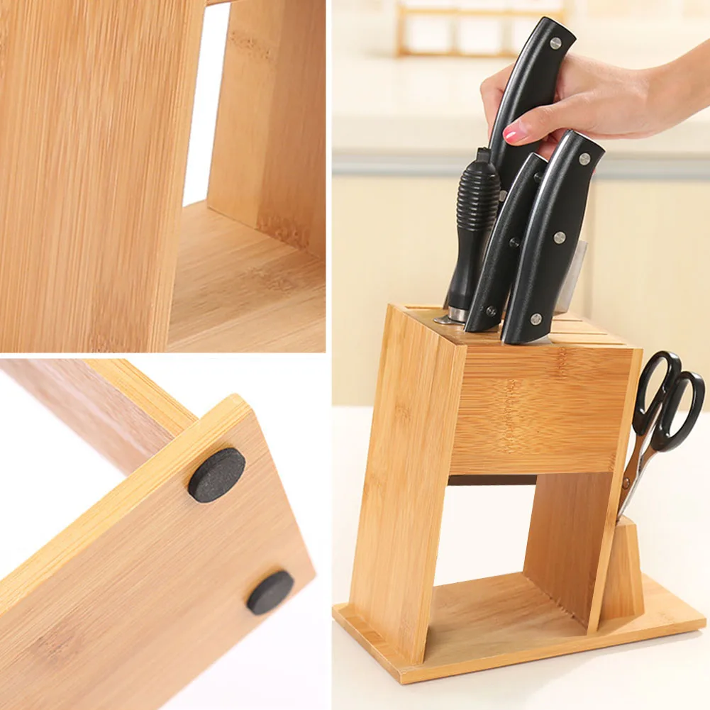 Ножи блок Кухня многофункциональный 7-образными пазами бамбуковые столовые приборы для хранения инструментов стеллаж держатель Подставка для зарядки Органайзер