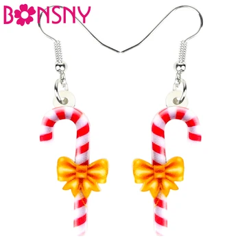 

Bonsny Acrylic Christmas Cute Candy Cane Earrings Drop Dangle Ornaments Decoration Jewelry For Women Girl Teen Gift Navidad 2018