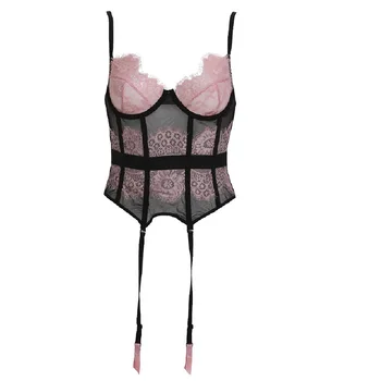 

Plus size 4XL Sexy Overbust Corset Womens See Through Mesh Lace Bridal Corset Bustier Tops Lingerie Corsets with G-String