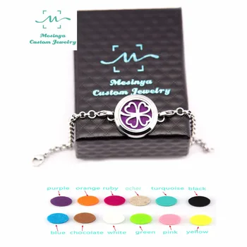 

10pcs mesinya 25mm Four Leaf Clover bracelet Aromatherapy / Essential Oil surgical Stainless Steel Diffuser Locket 7.5''