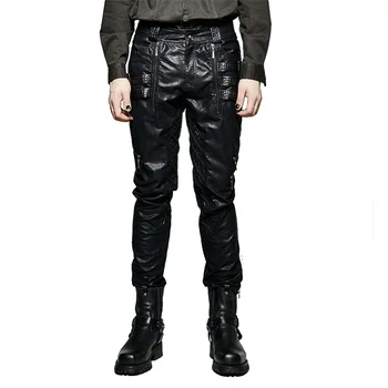 

Punk Men Winter Black Sexy Tight Leather Pants Motorcycle Buckle Harem Pants Causal Straight Legs Pants