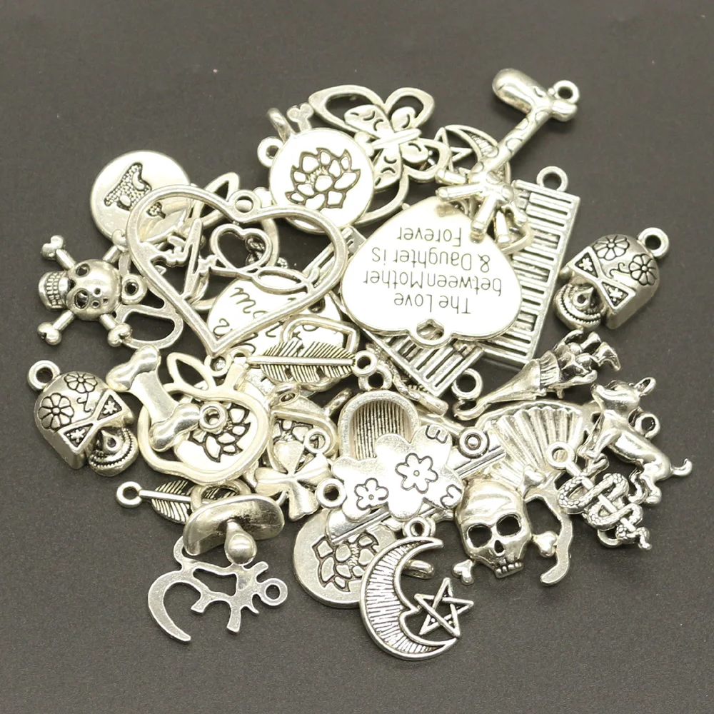 

New Hot sales 50g (20-50pcs)Charms Random Mix Styles handmade Craft DIY Jewelry Pendant fit,Vintage Tibetan Silver Bronze making